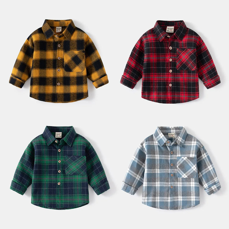 New Children's Clothes 2024 Kids Shirts With Collar Boys' Cotton Long Sleeved Baby Clothing Casual Top Plaid Blouse for Boy 2-7Y