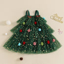 2024-08-06 Lioraitiin Kid Baby Girls Christmas Dress Strap Sleeveless Star Print Lace Layered Tulle Sundress with Plush Ball Hat