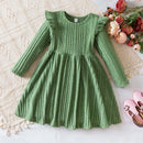 Kids Girls Christmas Dress Ruffled Long Sleeve Solid Color Knitted Sweater Dress Birthday Clothes Winter Kids Causal Wear 3-8Yrs