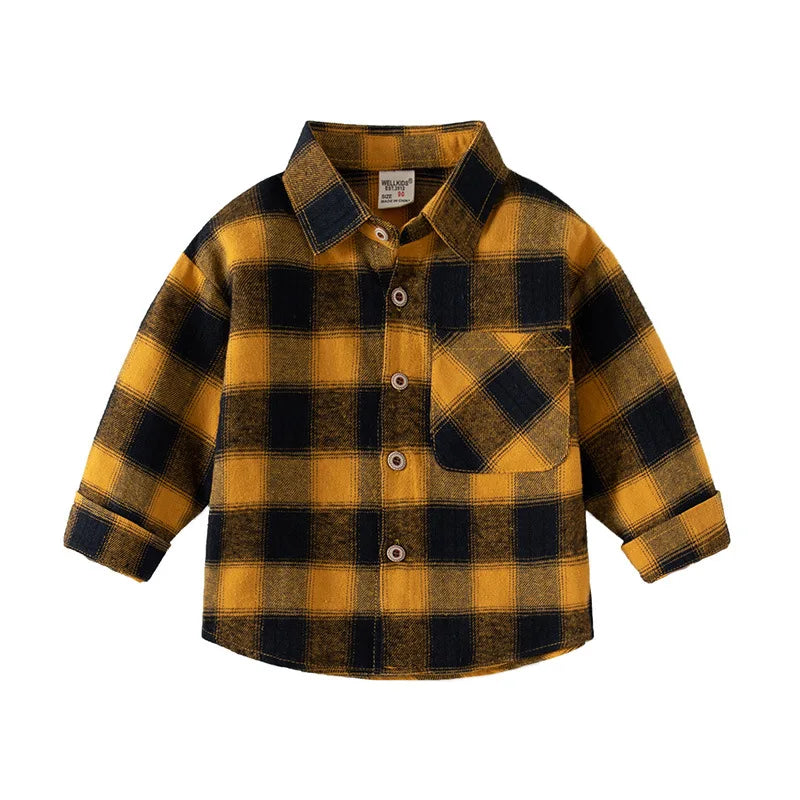 New Children's Clothes 2024 Kids Shirts With Collar Boys' Cotton Long Sleeved Baby Clothing Casual Top Plaid Blouse for Boy 2-7Y